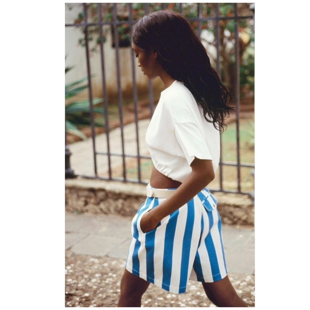 Maeve Anthropologie | Beachy Tropical Streetwear Parasol Stripe Dad Shorts | 2